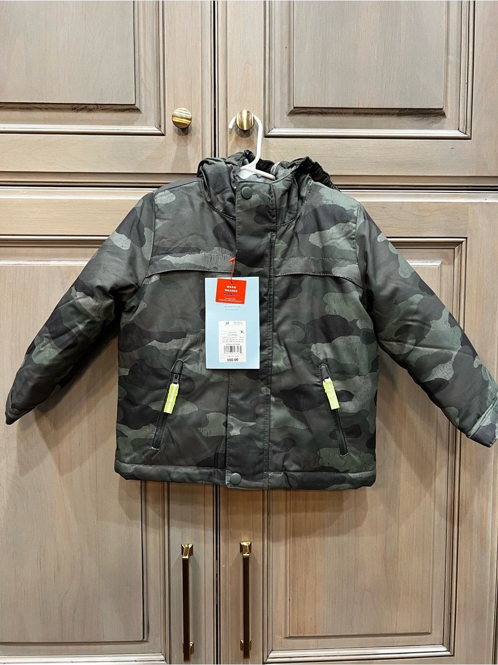 Cat & Jack Green Camo Hooded Puffer Jacket - Size 3T